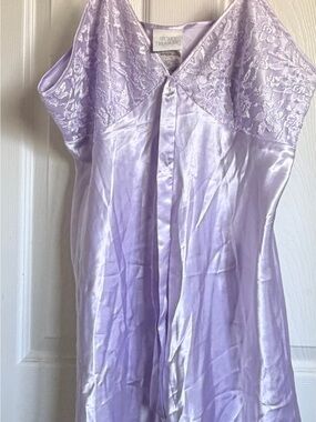 Secret Treasures Lavender Satin Nightgown with Lace Yoke